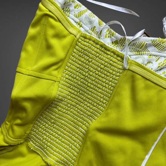 Guess Strapless Dress Size 14 Green White Knee Length Full Lace Stretch Lined - Picture 12 of 16